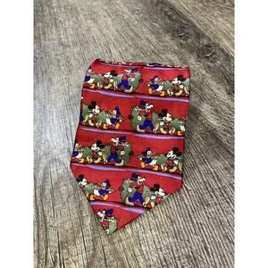 Disney Christmas Necktie Mickey Donald Goofy 100% Silk Classic Festive Holidays